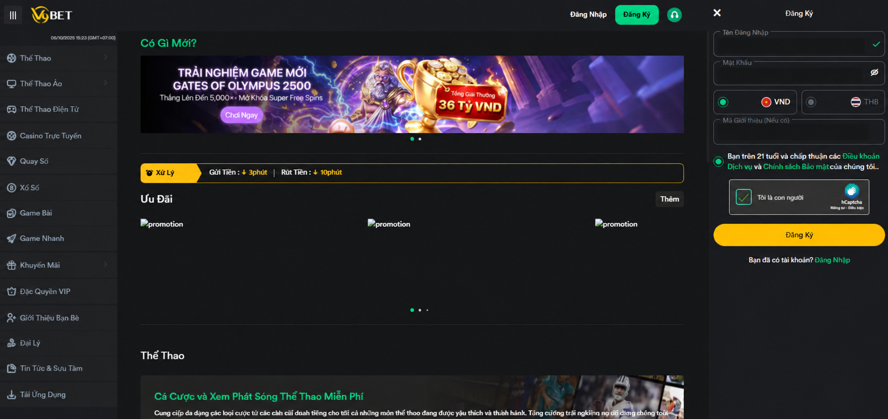 V9bet registration interface with account fields masked